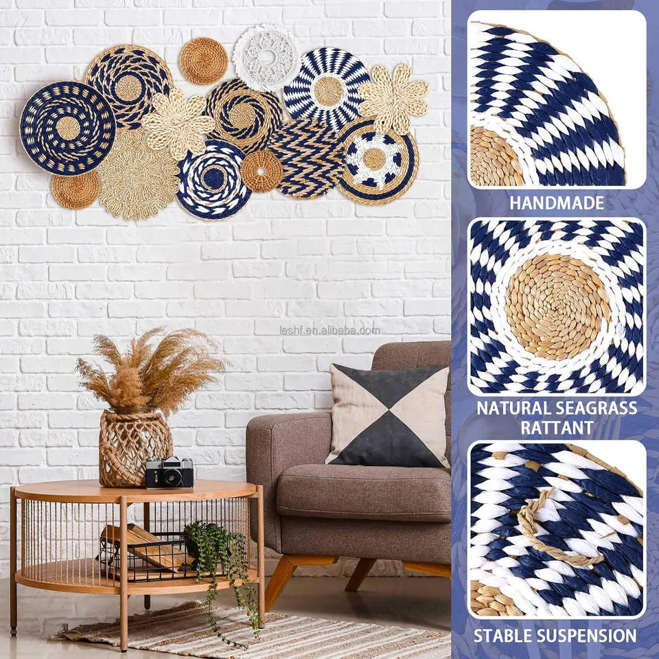15-Piece Boho Seagrass Wall Basket Set – Handmade Woven Wall Decor - Image 4