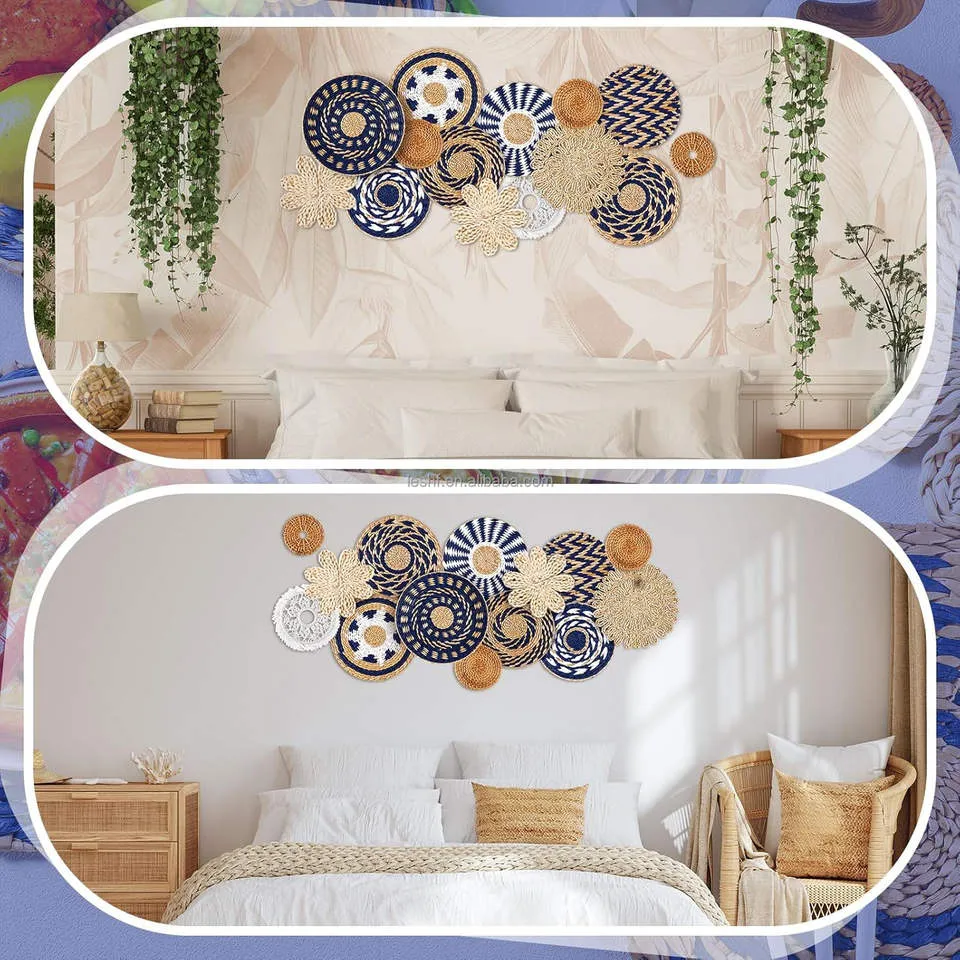 15-Piece Boho Seagrass Wall Basket Set – Handmade Woven Wall Decor - Image 2