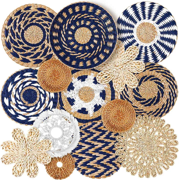 15-Piece Boho Seagrass Wall Basket Set – Handmade Woven Wall Decor