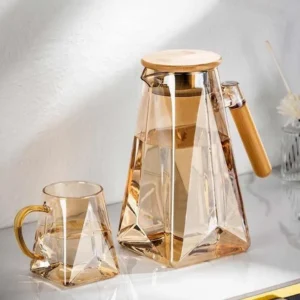 1800ml High Borosilicate Glass Water Pitcher with Wooden Handle & Lid