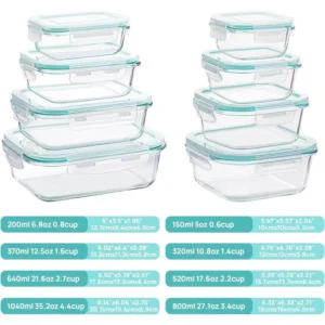 8-Piece High Borosilicate Glass Food Storage Container Set