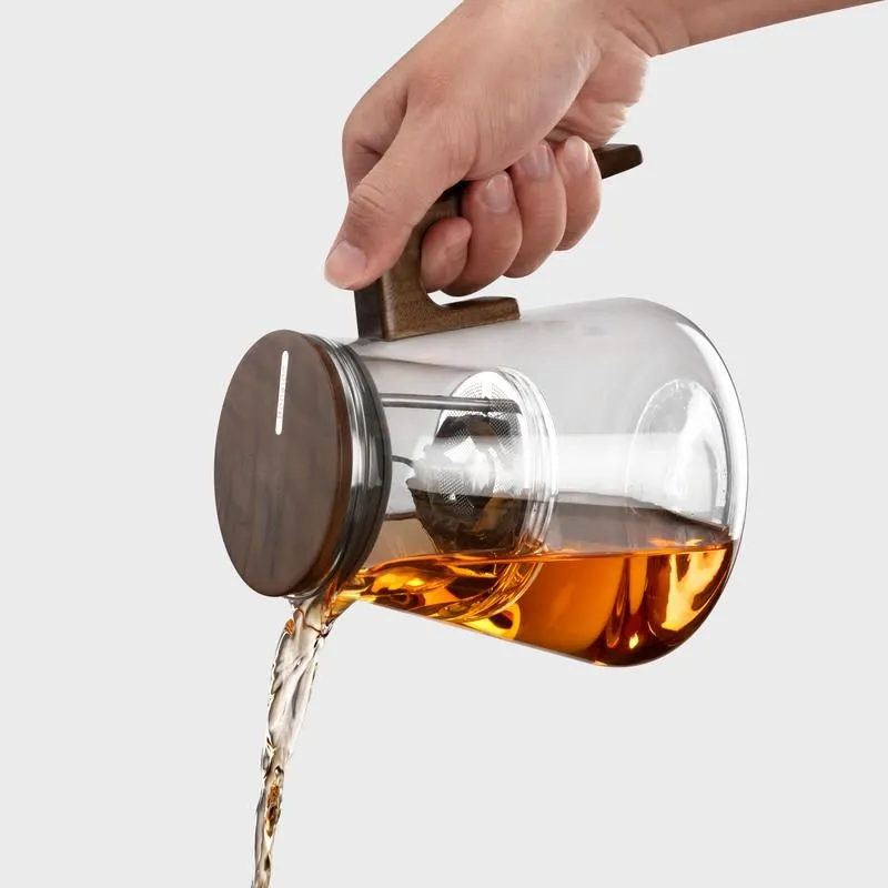 800ml Borosilicate Glass Teapot with Magnetic Infuser & Walnut Wood Handle - Image 2