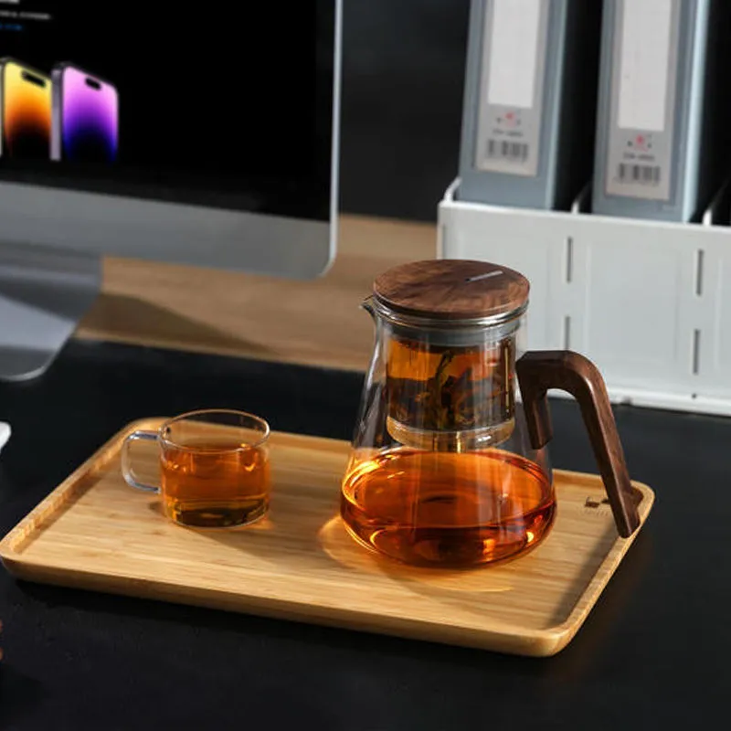 800ml Borosilicate Glass Teapot with Magnetic Infuser & Walnut Wood Handle - Image 5
