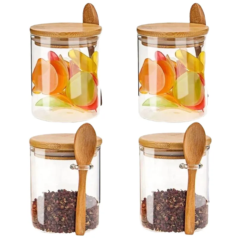 Glass Spice Jar Set with Bamboo Tray & Spoons