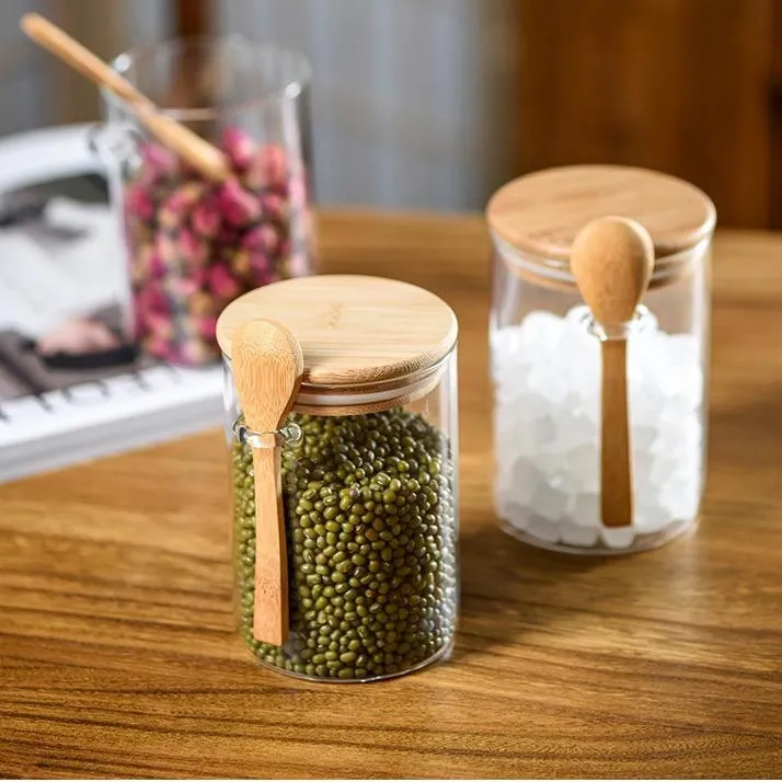 Glass Spice Jar Set with Bamboo Tray & Spoons - Image 6