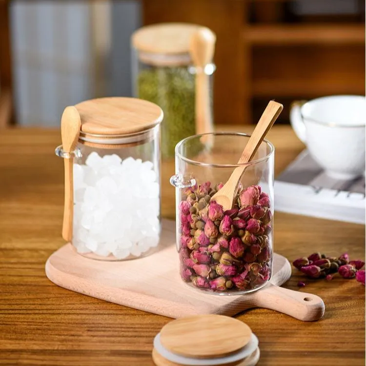 Glass Spice Jar Set with Bamboo Tray & Spoons - Image 4
