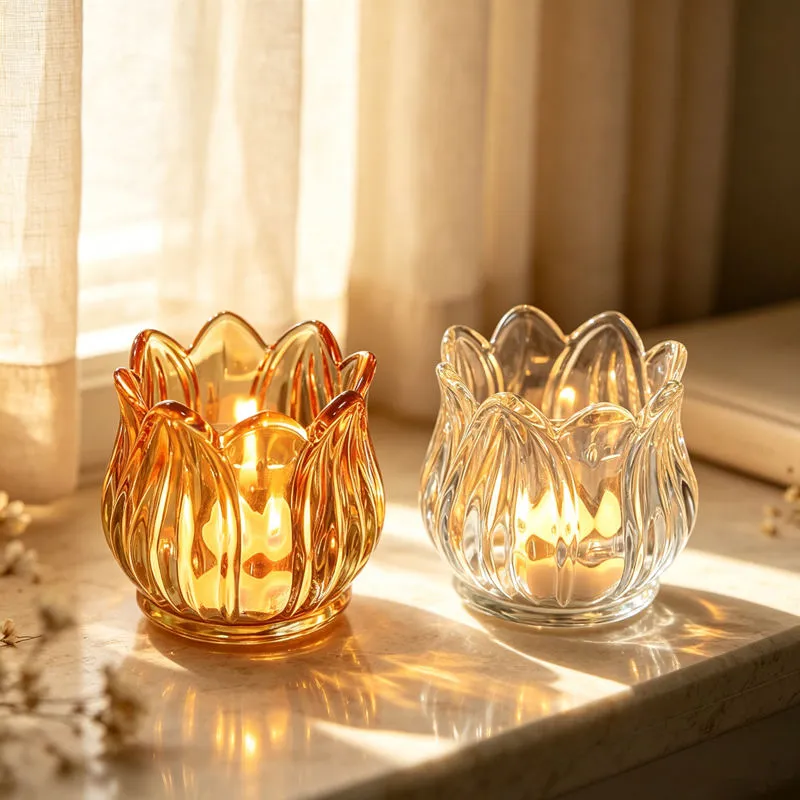 Luxury Tulip-Shaped Glass Candle Jar – Clear Heat-Resistant Candle Vessel